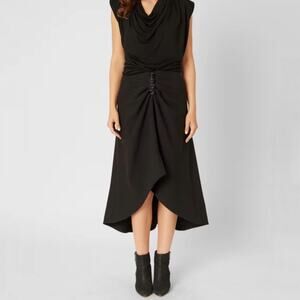 Adrienne Landau Jet Black Gathered Midi Skirt Sz 14 NWT
